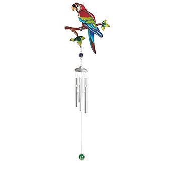 FC Design 34" Long Red Parrot Pewter Wind Chime with Gem Garden Patio Decoration Perfect Gifts for Holiday Patio Garden Decor