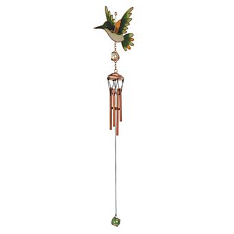 FC Design 24" Long Green Hummingbird Copper and Gem Wind Chime Garden Patio Decoration Perfect Gifts for Holiday Patio Garden Decor