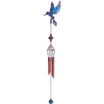 FC Design 23" Long Blue Hummingbird Copper and Gem Wind Chime Garden Patio Decoration Perfect Gifts for Holiday Patio Garden Decor