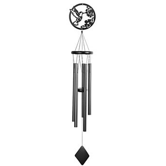 FC Design 38" Long Metal Black Hummingbird Silhouette Wind Chime Garden Patio Decoration Perfect Gifts for Holiday Patio Garden Decor