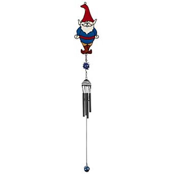 FC Design 30" Long Blue Gnome with Red Hat Black Coated Gem Wind Chime Perfect Gifts for Holiday Patio Garden Decor