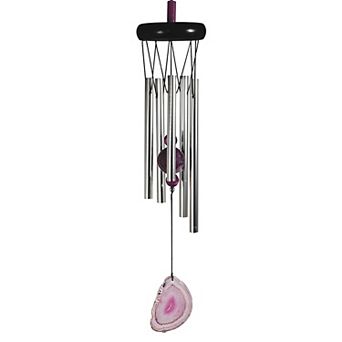FC Design 20" Long Wooden Top Geode Wind Chime with Purple Gem Perfect Gifts for Holiday Patio Garden Decor