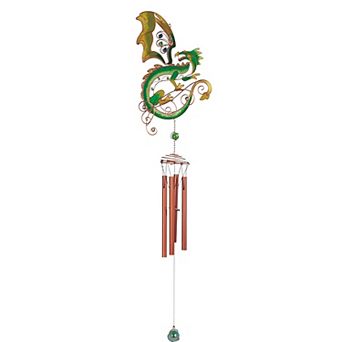 FC Design 44" Long Green/Yellow Dragon Flip Wings Wind Chime with Copper Gem Perfect Gifts for Holiday Patio Garden Decor