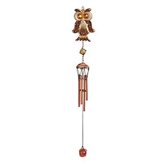 FC Design 24" Long Brwon Owl Copper and Gem Wind Chime Garden Patio Decoration Perfect Gifts for Holiday Patio Garden Decor