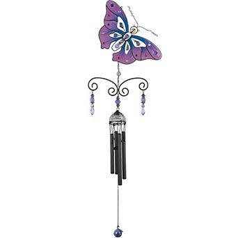 FC Design 32" Long Pink Butterfly Wind Chime with Black Gem Perfect Gifts for Holiday Patio Garden Decor