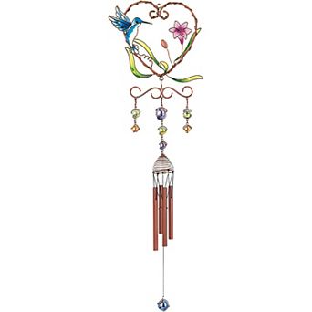 FC Design 33" Long Blue Hummingbird with Flower Heart Shaped Wind Chime Garden Patio Decoration Perfect Gifts for Holiday Patio Garden Decor