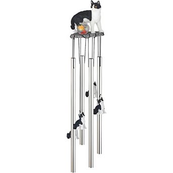 FC Design 23" Long Tuxedo Kitty Cat with Fish Bowl Round Top Wind Chime Perfect Gifts for Holiday Patio Garden Decor