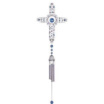 FC Design 33" Long White Cross Wind Chime with Gem Perfect Gifts for Holiday Patio Garden Decor