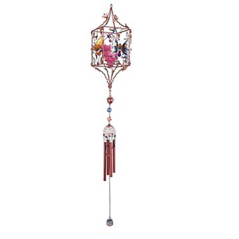 FC Design 33" Long Butterfly Copper and Gem Wind Chime with Candle Holder Garden Ornament Decoration Figurine Perfect Gifts for Holiday Patio Garden Decor