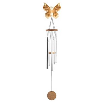 FC Design 34" Long Wood Silhouette Butterfly Wind Chime Perfect Gifts for Holiday Patio Garden Decor