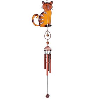 FC Design 29" Long Brown Tabby Cat Copper and Gem Wind Chime Perfect Gifts for Holiday Patio Garden Decor