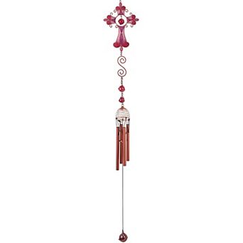 FC Design 28" Long Pink Cross Wind Chime with Copper Gem Perfect Gifts for Holiday Patio Garden Decor