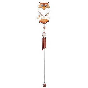 FC Design 28" Lone Owl Wind Chime with Heart Shpaed and Gem Garden Patio Decoration Perfect Gifts for Holiday Patio Garden Decor