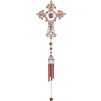 FC Design 33" Long Yellow Cross Wind Chime with Copper Gem Perfect Gifts for Holiday Patio Garden Decor