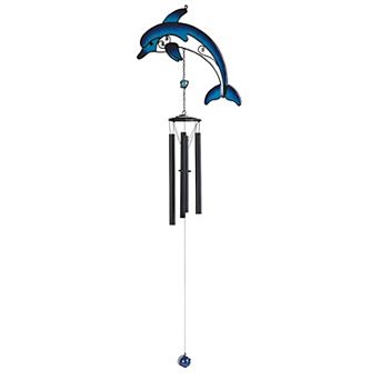 FC Design 35" Long Black Gem Dolphin Wind Chime Marine Life Garden Patio Decoration Perfect Gifts for Holiday Patio Garden Decor