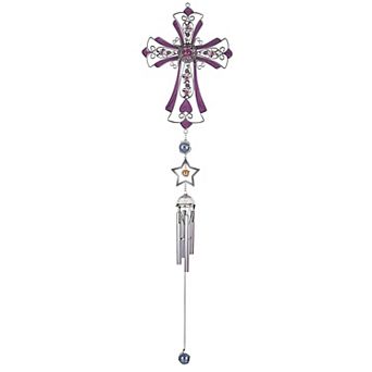 FC Design 36" Long Purple Cross WInd Chime with Gem Perfect Gifts for Holiday Patio Garden Decor