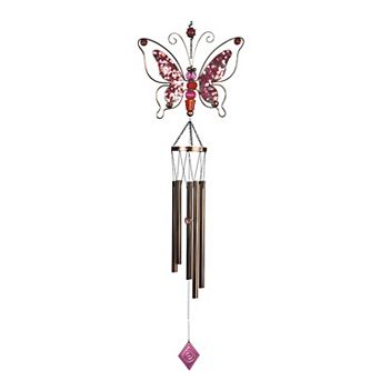 FC Design 42' Long Pink Metal Wired Butterfly Wind Chime with Gem Perfect Gifts for Holiday Patio Garden Decor