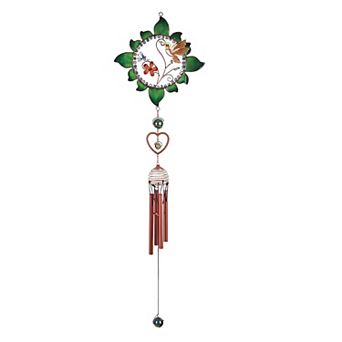 FC Design 35" Long Hummingbird with Flower Pewter Wind Chime Garden Patio Decoration Perfect Gifts for Holiday Patio Garden Decor