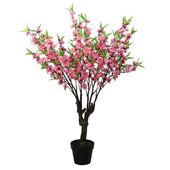 43.5" Potted Pink and Green Floral Peach Blossom Artificial Christmas Tree - Unlit