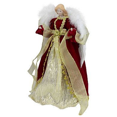 14" Red and Gold Traditional Angel Christmas Tree Topper - Unlit