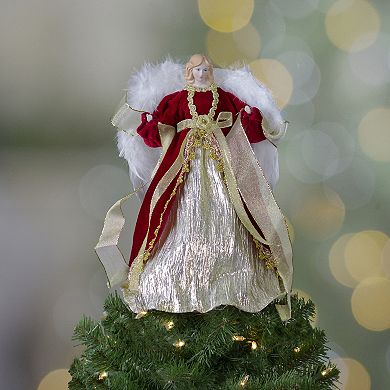 14" Red and Gold Traditional Angel Christmas Tree Topper - Unlit