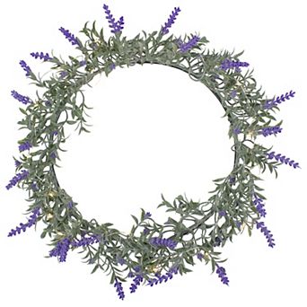 LED Lighted Artificial Lavender Spring Wreath- 16-inch White Lights