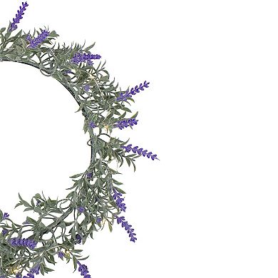LED Lighted Artificial Lavender Spring Wreath- 16-inch White Lights