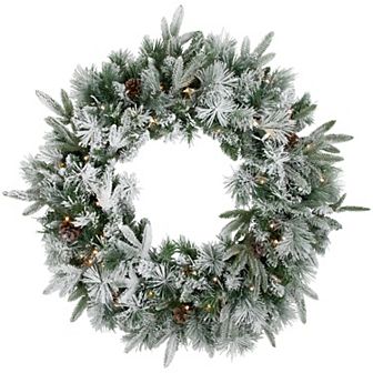 Pre-Lit Flocked Rosemary Emerald Angel Pine Artificial Christmas Wreath - 30-Inch Clear LED Lights