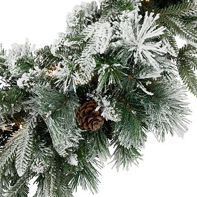 Pre-Lit Flocked Rosemary Emerald Angel Pine Artificial Christmas Wreath - 30-Inch Clear LED Lights