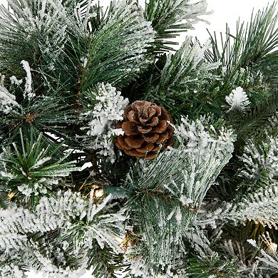 Pre-Lit Flocked Rosemary Emerald Angel Pine Artificial Christmas Wreath - 30-Inch Clear LED Lights