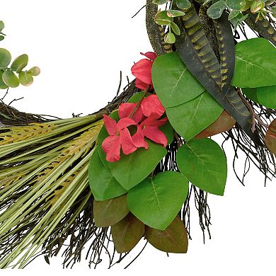 Wheat Eucalyptus and Twig Artificial Wreath 22-Inch