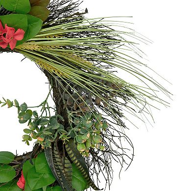 Wheat Eucalyptus and Twig Artificial Wreath 22-Inch