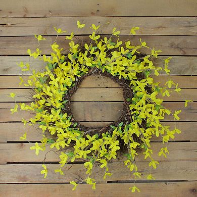Forsythia and Grapevine Artificial Floral Wreath Yellow 24-Inch