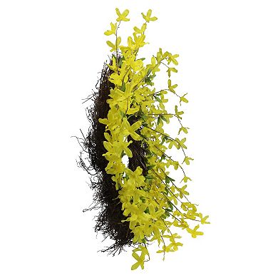 Forsythia and Grapevine Artificial Floral Wreath Yellow 24-Inch