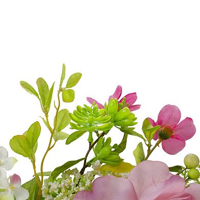 Rose and Peony Artificial Floral Spring Wreath Pink and Yellow - 22-Inch