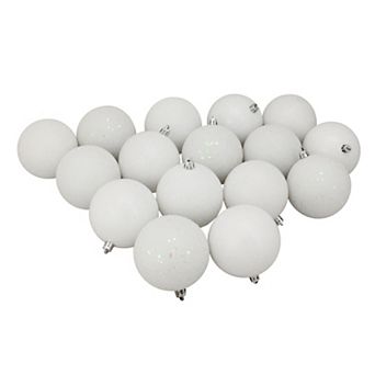 16 ct Winter White Shatterproof 4-Finish Christmas Ball Ornaments 3" (75mm)