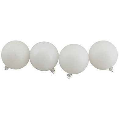 16ct Winter White Shatterproof 4-Finish Christmas Ball Ornaments 3" (75mm)