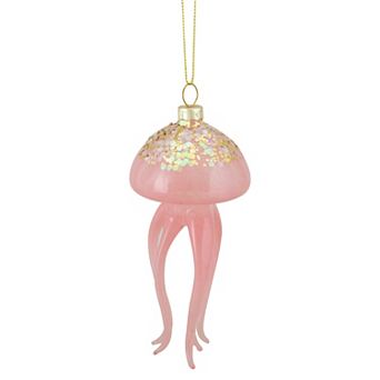 4.75" Transparent Pink Jellyfish Glass Christmas Ornament
