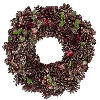 13" Red and Gold Glittered Pine Cone and Berry Christmas Wreath