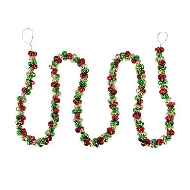 5ft Green  Gold and Red Festive Jingle Bell Artificial Christmas Garland