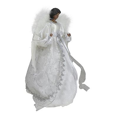 14" African American Silver and White Angel Christmas Tree Topper Unlit