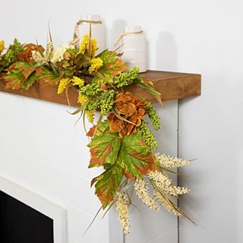 5' x 10" Flowers with Wheat Artificial Fall Harvest Garland Unlit
