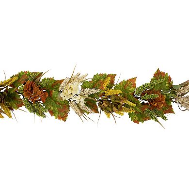 5' x 10" Flowers with Wheat Artificial Fall Harvest Garland Unlit
