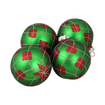 4 ct Green and Red Argyle Diamond Pattern Christmas Ball Ornaments 3.25" (80mm)