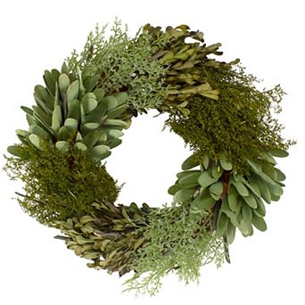 Cedar Succulent and Day Grass Artificial Spring Wreath Green -14-Inch