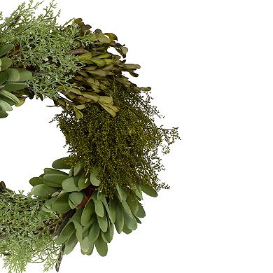 Cedar Succulent and Day Grass Artificial Spring Wreath Green -14-Inch