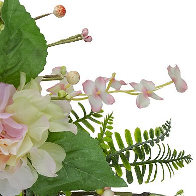 Hydrangea Berry and Fern Artificial Spring Floral Wreath Pink - 20-Inch