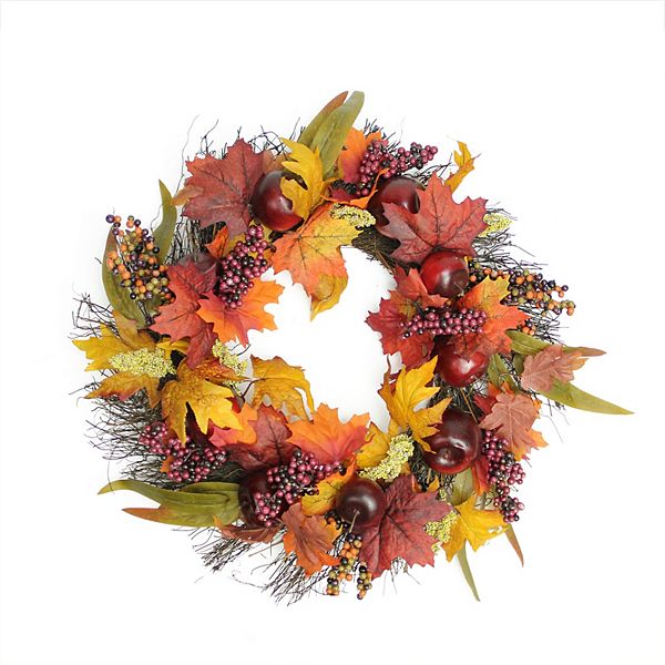 Apple and Berry Maple Leaf Twig Artificial Wreath 22-Inch