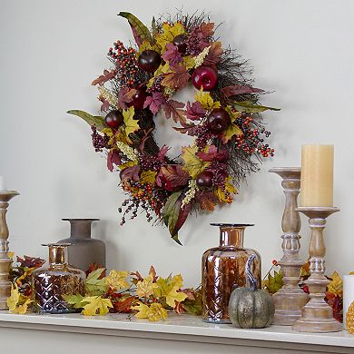 Apple and Berry Maple Leaf Twig Artificial Wreath 22-Inch