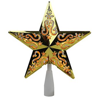 8.5" Lighted Gold and White Star Cut-Out Design Christmas Tree Topper - Clear Lights